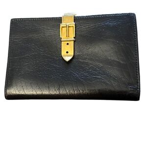 Oscar de la renta Black & Red Leather Wallet W/Gold Belt Buckle Clasp